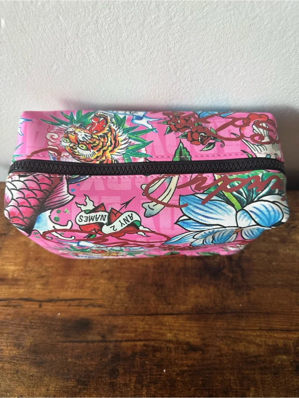 Ed Hardy Pink Floral, Tiger & Koi Print Makeup Cosmetic Toiletry Bag New W/ Tag